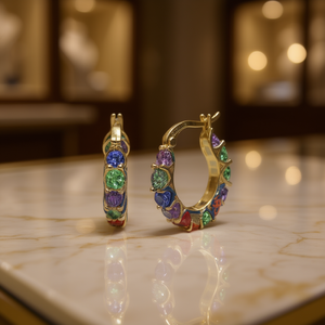 Orecchini a Cerchio Placcati Oro con Cristalli Multicolore e Strass, Gioielli Trendy da Donna per Uso Quotidiano - Product Image 2