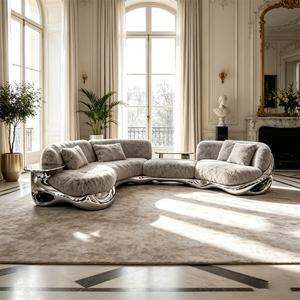 Modernes Luxus-Ecksofa mit Gebogener Form und Polierter FRP-Basis, S-Förmiges Modulares <span class=keywords><strong>Sofa</strong></span> aus <span class=keywords><strong>Teddy</strong></span>-Stoff - Product Image 4