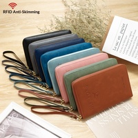 Porte-passeport unisexe en cuir PU avec fermeture éclair longue, protection RFID, organiseur de billets, sac de voyage multifonctionnel, pochette pour documents