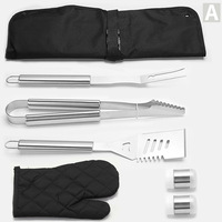Ensemble de 7 ustensiles de barbecue en acier inoxydable avec tablier, fourchette à barbecue d'extérieur, spatule à poisson et pinces à aliments