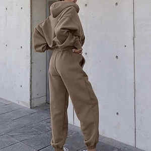 ชุดออกกำลังกายสำหรับผู้หญิงมีฮู้ดผ้าฟลีซอบอุ่นผ้าฝ้าย100% ออกแบบได้ตามต้องการสำหรับฤดูหนาว - Product Image 5