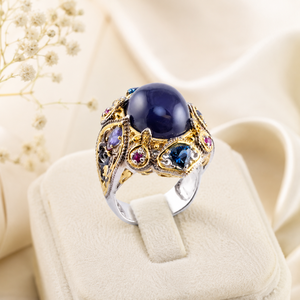 Anello Vintage con Corona e Gemma Blu per Donne - Product Image 4