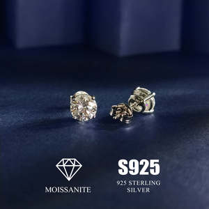 Orecchini a Lobo Classici in Argento Sterling S925 con Moissanite, 7mm 6mm Rotondi VVS, Diamanti Coltivati in Laboratorio, Gioielli da Donna - Product Image 3