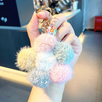 Porte-clés Pompon Fleur Mignon en Fausse Fourrure Moelleuse, Breloque Colorée pour Sac, Pendentif pour Femmes et Filles, Décoration de Sac à Dos, Cadeau