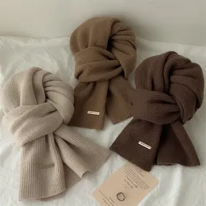 Biểu Tượng Tùy Chỉnh 100% Úc Tinh Khiết Len Đan Cashmere Khăn Cho Phụ Nữ Người Đàn Ông 2024 Mới Rắn Màu Khăn Choàng Mùa Đông Ấm Áp Dệt Kim Khăn