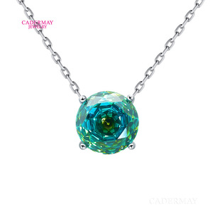 Cardermay Blue Zircon Sterling Silver S925 Pendant Necklace Round Claw Setting Gift Jewelry - Product Image 5