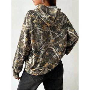 Sudadera con Capucha de Camuflaje para Mujer, Manga Larga, Holgada, Estilo Y2K, Transpirable, Tejida, Ropa Urbana - Product Image 2