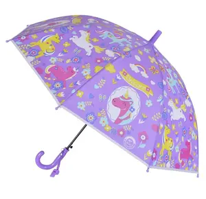 도매 귀여운 보라색 유니콘 만화 인쇄 작은 미니 스트레이트 어린이 우산