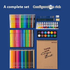 Deli 75403 öğrenci sanat malzemeleri Set suluboya kalemler renkli kalemler yağ pastel ve çocuklar için hediye kutusunda çizim kitabı - Product Image 5