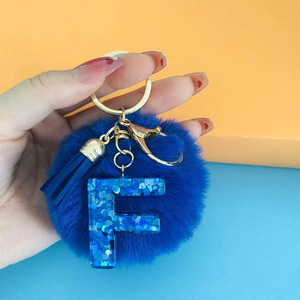 Hot-selling Fashion Decoration Pompom Keychains Custom 26 Letter <strong>and</strong> Puff Ball Acrylic <strong>Keychain</strong> - Product Image 4
