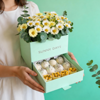 Boîte à fleurs carrée à deux niveaux bleu marine personnalisée pour chocolat, truffes, roses, fleuriste, emballage cadeau pour la Saint-Valentin, anniversaire