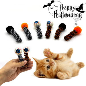 Jouet pour chat auto-amusant pour Halloween, avec boule de laine à ressort, œil effrayant et pompon, jouets à mâcher pour chat - Product Image 1