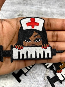 2025 the New Hot Cartoon Embroidery Clothing Decoration Black Girl Cancer Nurse Patch Iron On Patches Large - Product Image 5