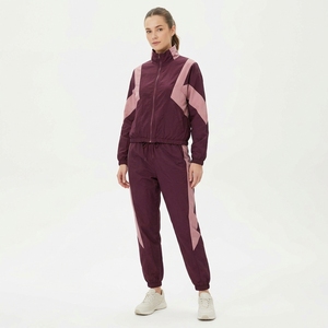 Ensemble coupe-vent de haute qualité pour femme, ensemble de survêtement marron à blocs de couleur, 2 pièces, col montant, fermeture éclair, polyester, tenue décontractée - Product Image 6