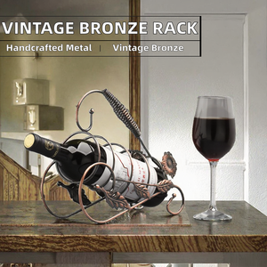 Porte-bouteilles à vin portable en acier inoxydable fait main, support créatif pour bouteilles de vin à domicile, style américain, motif floral - Product Image 2