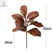 Vente en gros de branches de feuilles de magnolia artificielles de 55 cm, verdure en PVC souple, automne, fait main pour la décoration de mariage, de Noël, de table et de la maison
