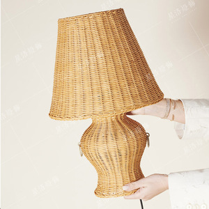 Wabi Sabi Style Rattan <b>Table</b> <b>Lamp</b> E27 Led Bulb Bedroom Living Room <b>Study</b> Ambient Light Decorative Art - Product Image 1