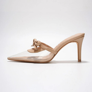 Women Front Bow Knot Strap Sandals Sexy Dress Stiletto High <b>Heels</b> Pointy Toe on <b>Mules</b> PVC Shoes - Product Image 4
