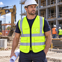 Gilet de sécurité haute visibilité SMASYS multi-poches, imperméable, avec fermeture éclair sur le devant et bande réfléchissante, pour travaux de construction et entrepôt