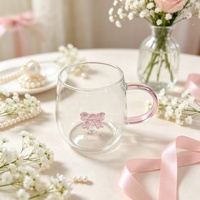 Tasse à café en verre à double paroi avec poignée rose, tasse à boire en verre transparent, tasse à thé en verre à double paroi résistante à la chaleur