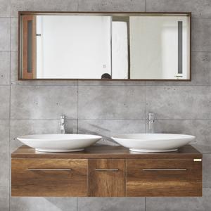 Fregaderos dobles Vanidad de baño colgada en la pared moderna Gabinete de melamina Unidades de baño <span class=keywords><strong>KD</strong></span> con iluminación Led - Product Image 2
