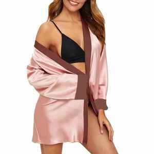 Bajas Cantidades Mínimas de Pedido, Logotipo Personalizado, Pijamas, Ropa de Estar por Casa, Kimono, Bata de Satén, Ropa de Dormir de Seda, Batas Sedosas para Mujer, Salón de Belleza, Spa - Product Image 6