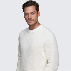 Suéter Branco de Gola Redonda para Homens, Macio e Estiloso, com Aparência de Mohair, Pullover Casual de Inverno - Product Image 4