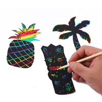 24 Buah Kit Kertas Seni Gores Ajaib Kerajinan Gambar Hawaii Dekorasi Pesta Ulang Tahun Hadiah Kerajinan Anak-anak Kertas Gores 15X14Cm 2+ Tahun