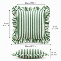 Coussin décoratif d'extérieur en coton PP écologique, résistant à la décoloration, plissé à volants, rayé vert et blanc, teint en fil, 5 cm