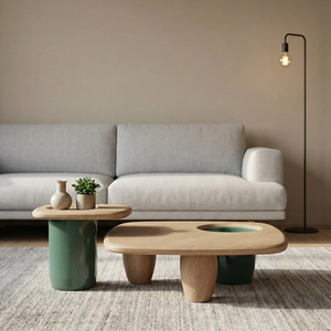 Ensemble de tables basses en bois massif de style Japandi moderne, forme organique, tables gigognes design, texture naturelle, <span class=keywords><strong>table</strong></span> centrale pour salon - Product Image 1