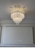 Lustre de salle à manger de style français, luxe, télécommande LED, intensité réglable, minimaliste, moderne du milieu du siècle, cuivre et verre, éclairage à 360°