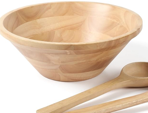 Solid Rubberwood Salad Bowl Sets (Natural Grain) - Product Image 1
