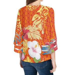Camicia hawaiana stampata su misura <span class=keywords><strong>arancione</strong></span> con foglia di Monstera tropicale elegante <span class=keywords><strong>camicetta</strong></span> in Chiffon da donna Vintage top e camicette - Product Image 3