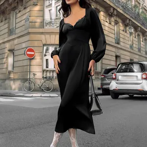 फ़ॉल लंबी आस्तीन वाली ढीली पोशाक, महिलाओं की कैज़ुअल पार्टी शिफॉन लंबी मैक्सी ड्रेस 2023 मुस्लिम महिला विंटेज फैशन क्लॉक ड्रेस/