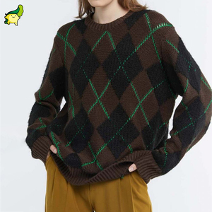 Suéter <span class=keywords><strong>de</strong></span> lana con <span class=keywords><strong>rombos</strong></span> <span class=keywords><strong>para</strong></span> <span class=keywords><strong>mujer</strong></span>, ropa informal con cuello, venta al por mayor, OEM - Product Image 1