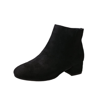 Botines de Ante Transpirables de Tacón Cuadrado con Cremallera Lateral y Punta Redonda para Mujer, Ideales para Otoño e Invierno - ¡Venta Caliente! - Product Image 1