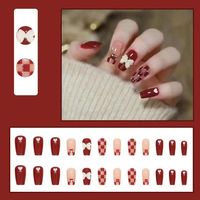 Faux ongles à presser à couverture complète, forme amande, avec pointe française courte effilée et motif papillon, avec colle pour doigts (ABS), longs