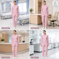 Setelan Scrub Modis dengan Logo Custom, Baju Tunic Panjang Ber-Resleting untuk Wanita, Seragam Rumah Sakit, Ramah Hijab, Jas Medis untuk Perawat Muslim