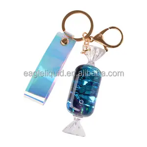 Оптовая продажа, прозрачные пластиковые акриловые Брелоки для ключей, индивидуальные подвески для пакетов, акриловые брелоки для конфет с жидкостью и блестками, милый 3d-поплавок