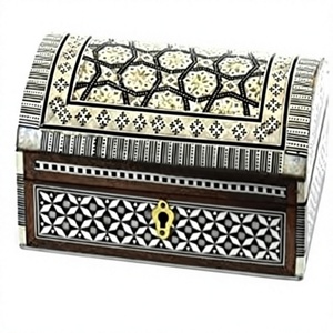 Boîte à bijoux en bois artisanale égyptienne Sultana en nacre – Organisateur incrusté de mosaïque (9,5x5,5x5 pouces) - Product Image 1