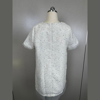 Robe Courte Blanche en Tweed pour Femme, Ornée de Cristaux, Coupe Boucle, Bordure Perles, Encolure Festonnée, Ourlet Transparent et Poignets à Volants