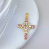 Pendentif DIY fait main mignon en forme de croix micro-incrusté de zircon en cuivre