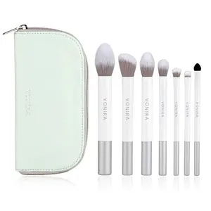 Vonira Schoonheid Make-Up Borstel Fabriek Groothandel 7 Stuk Cosmetica Borstels Set Met Groene Rits Case Groothandel Custom Private Label