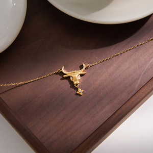 Collier pendentif étoile tête de taureau en or avec strass, design du zodiaque animal, bijoux cadeau pour femmes - Product Image 4