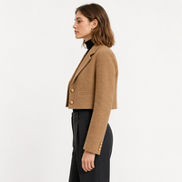 Veste Courte en Tweed Élégante pour Femme avec Logo Personnalisé OEM, Col Cranté, Coupe Ajustée, Manteau Court Décontracté pour le Bureau, Vêtement d'Extérieur, Vente Directe Usine
