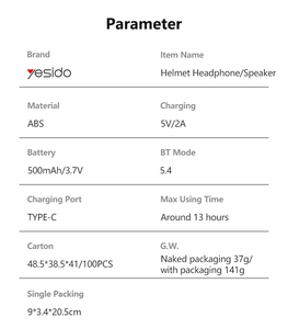 Auriculares/Altavoz Inalámbricos para Casco Yesido BT5.4 con <span class=keywords><strong>Asistente</strong></span> <span class=keywords><strong>de</strong></span> <span class=keywords><strong>Voz</strong></span>, Botón Funcional, Luz RGB, Premium, VC19 - Product Image 5