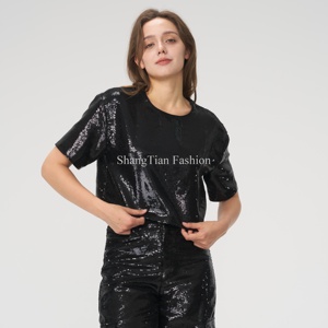 <span class=keywords><strong>Pantalon</strong></span> large à paillettes taille haute pour femmes de haute qualité <span class=keywords><strong>pantalon</strong></span> ample à paillettes noires - Product Image 5