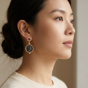 เครื่องประดับเหรียญโรมันโบราณเงินแท้ S925, จี้ห้อยยาวและต่างหูรูปหัวใจเหรียญคู่, สไตล์เรโทรสุดหรูสำหรับผู้หญิง, ขายส่ง - Product Image 5