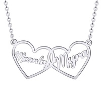 Nouveau design plaqué or jaune en argent sterling 925 collier personnalisé à deux coeurs avec nom
