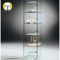 Vitrines de présentation de vente au détail, en verre trempé doré, avec éclairage LED, sur pied, hautes, pour l'exposition d'objets anciens et de collection
